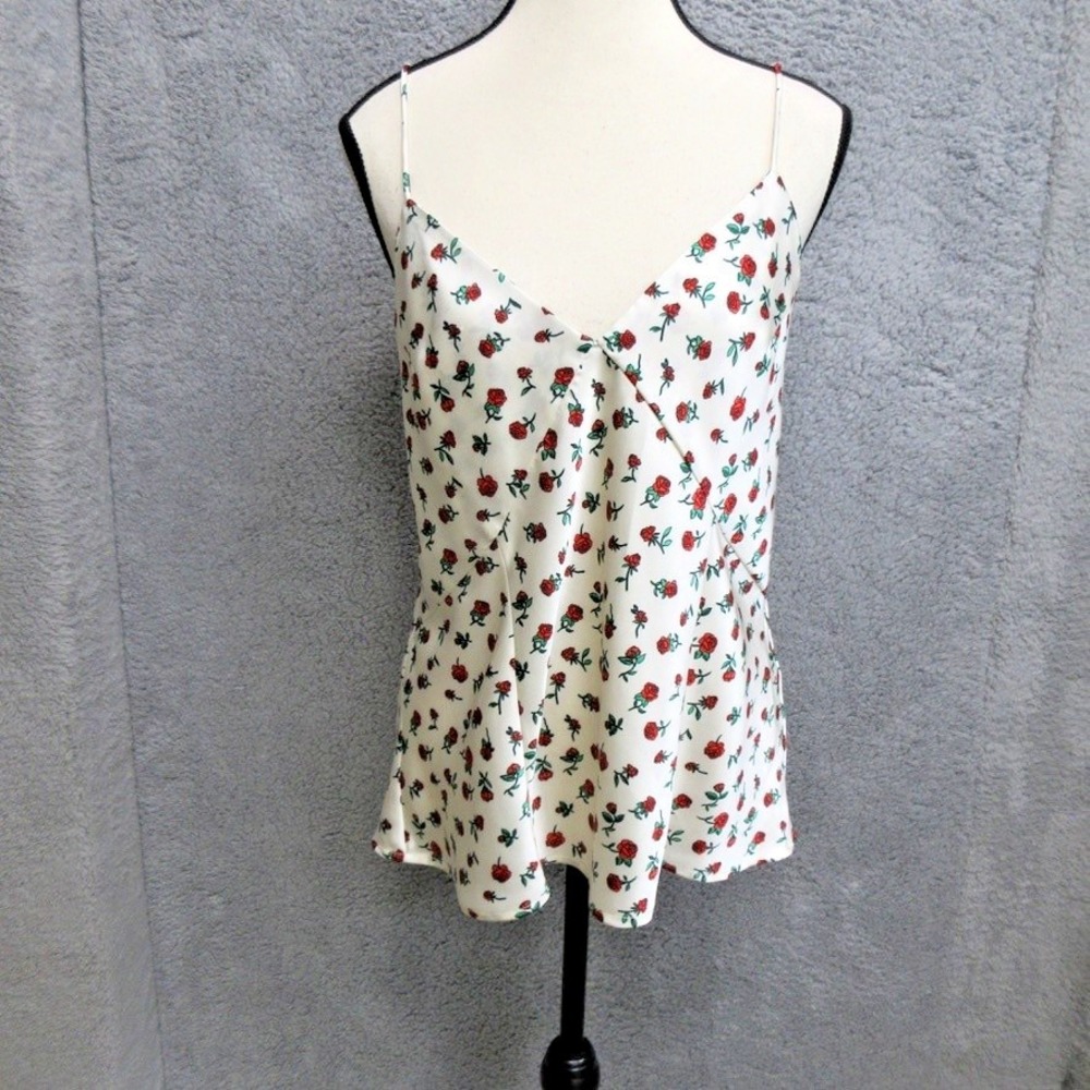 Romantic Floral Tank Top Womens Medium Rose Print Strappy Peplum Y2K Feminine